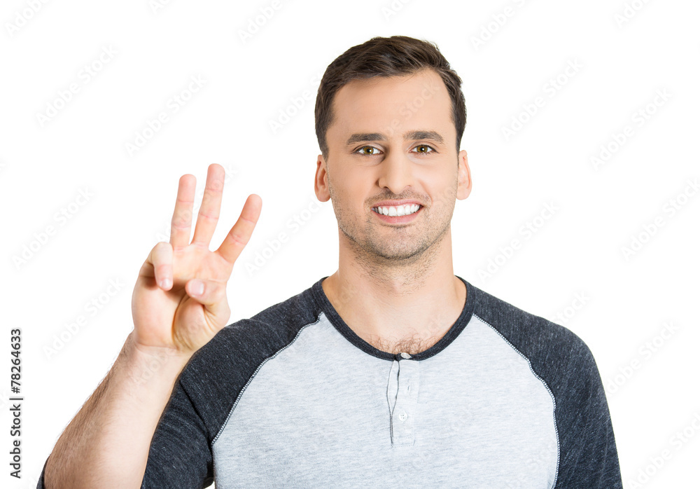 man giving a three fingers sign gesture with hand man giving a three fingers sign gesture with hand