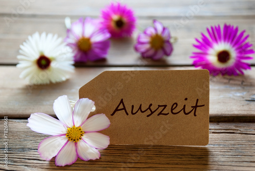 Label With German Text Auszeit With Cosmea Blossoms