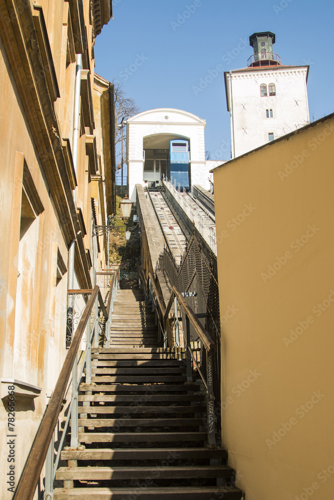 Historic funicular in Zagreb, Croatia