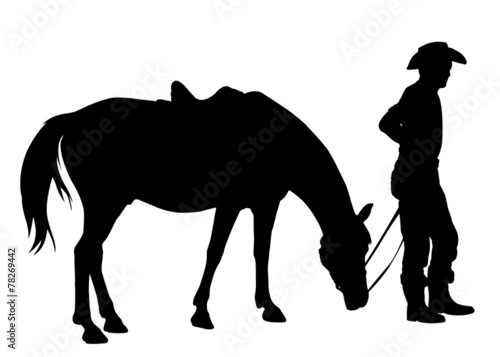 cowboy wit his horse silhouette - vector