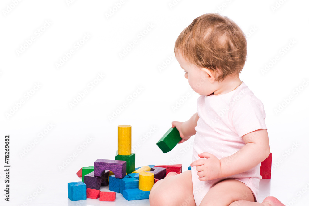 Beautiful baby building with cubes Beautiful baby building with cubes