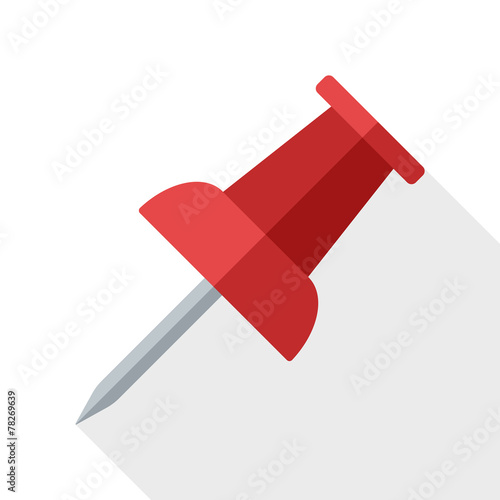 Push pin icon with long shadow on white background
