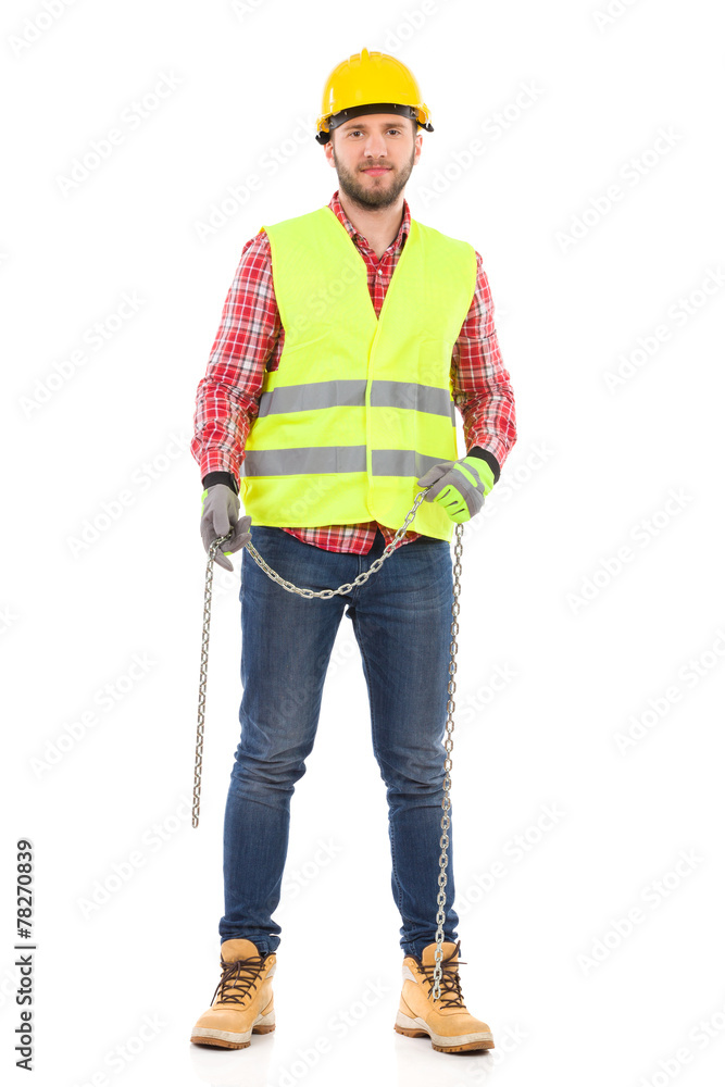 Manual worker with a chain Manual worker with a chain