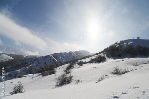 beautiful Tien-Shan mountains in the snow. in winter