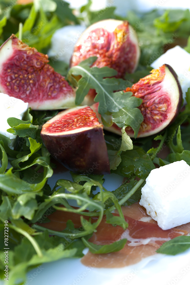 Fig salad with garden rocket, Parm ham and goat cheese.