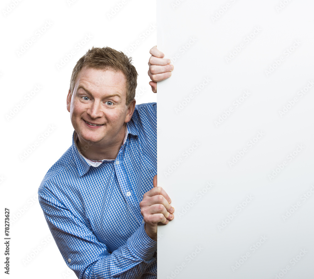 Man with blank sign board