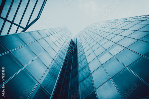 Blue skyscraper facade.  office buildings. modern glass silhouet