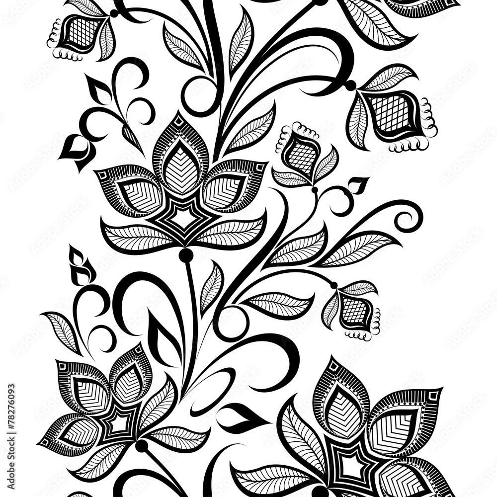 Seamless black and white floral vintage vertical vector pattern. Stock ...