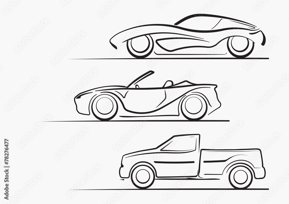 Fototapeta Set of 3 cars silhouettes for design or logo.