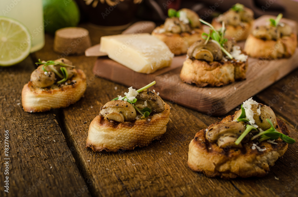 Mushroom snacks on grilled baguette Mushroom snacks on grilled baguette