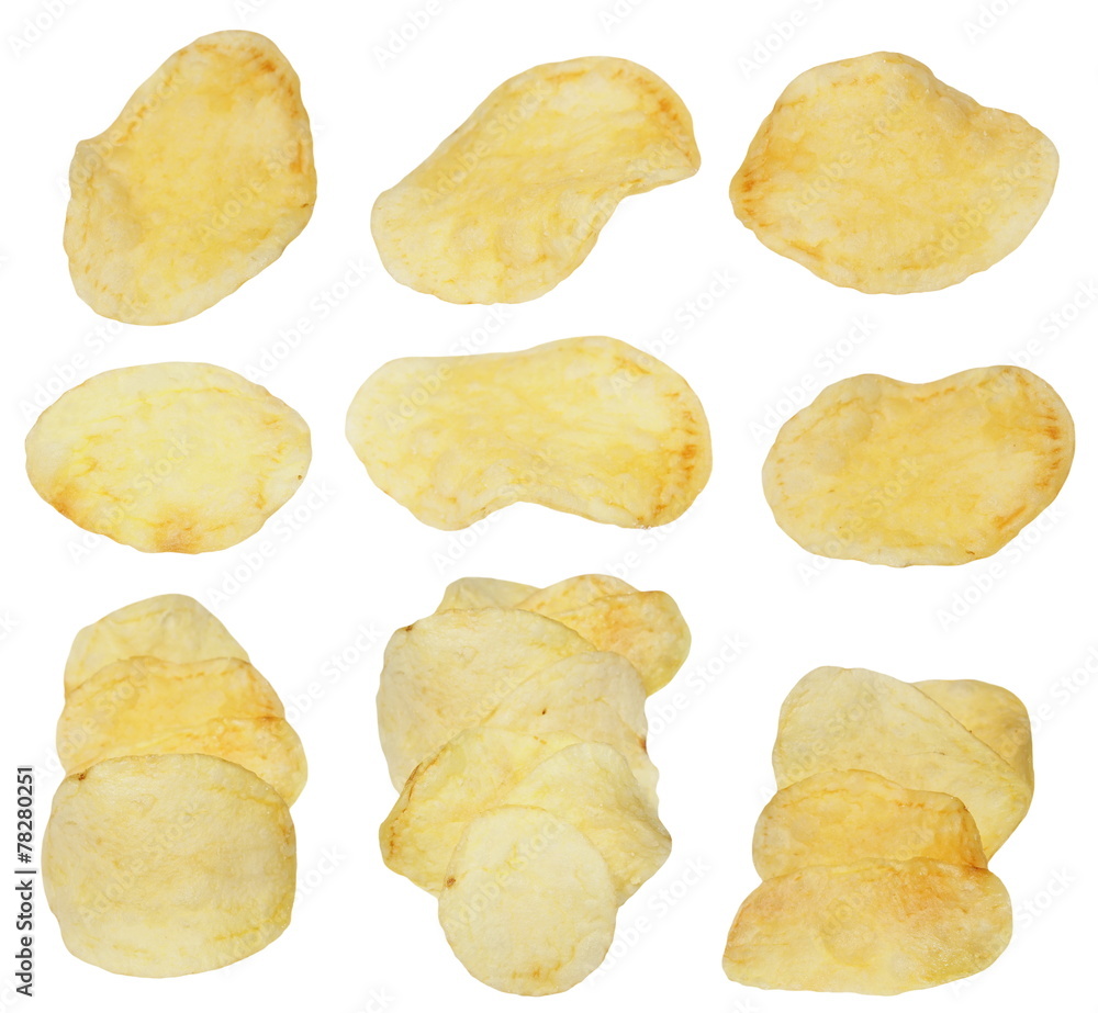 Naklejka premium set potato chips isolated on white background