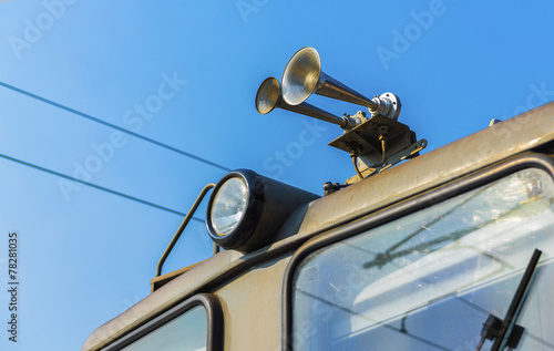 Closeup of train horn