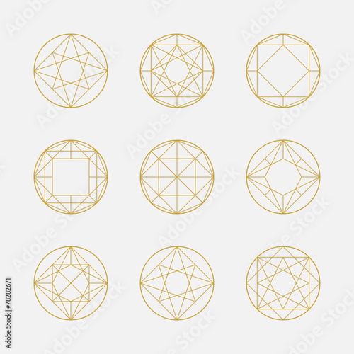 Set of geometric shapes, squares and circles, line design