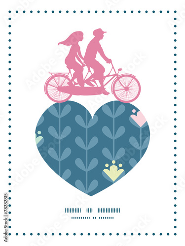 Vector blloming vines stripes couple on tandem bicycle heart