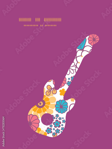 Vector colorful oriental flowers guitar music silhouette pattern