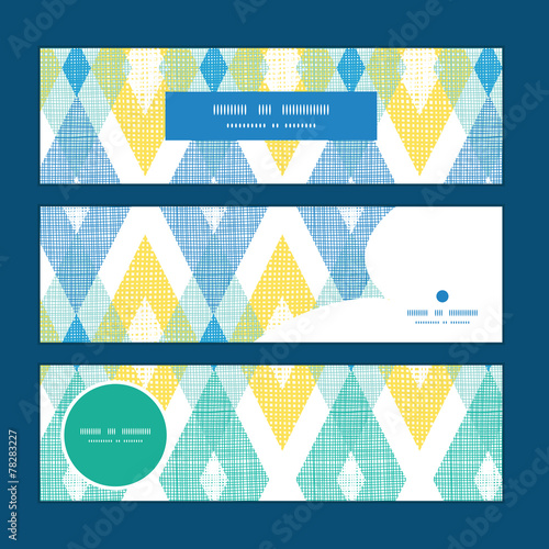 Vector colorful fabric ikat diamond horizontal banners set