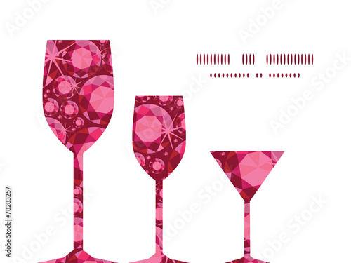 Vector ruby three wine glasses silhouettes pattern frame