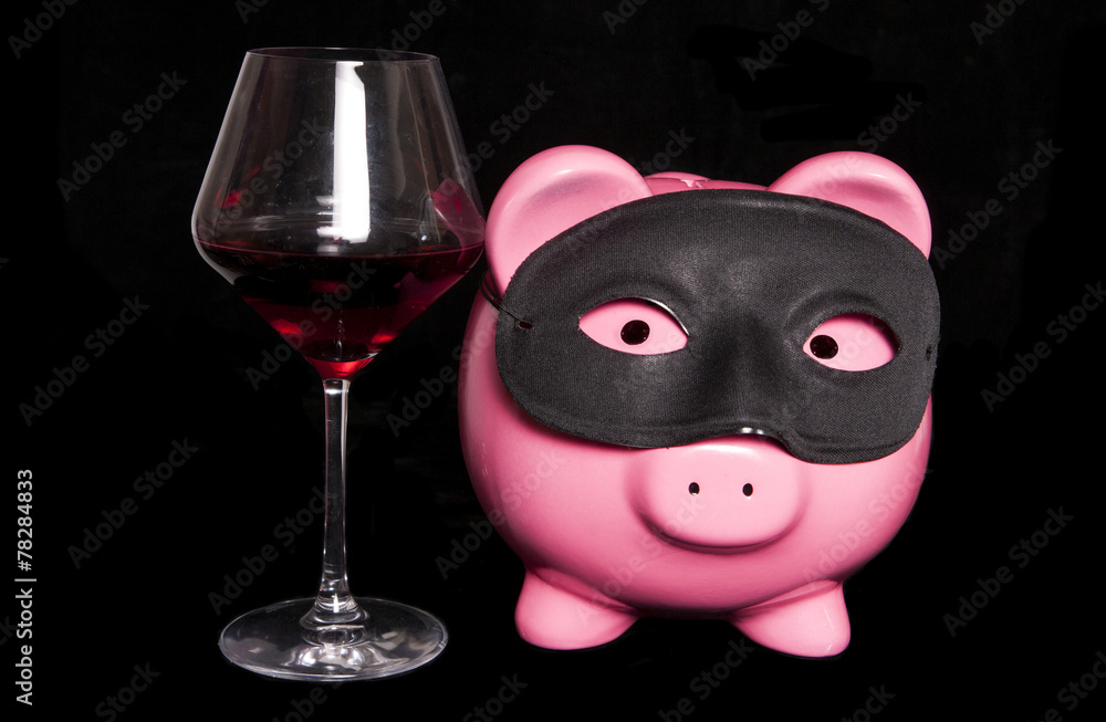 piggy bank masquerade with red wine piggy bank masquerade with red wine