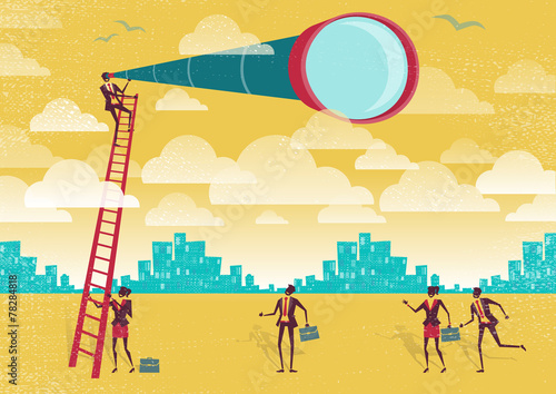 Businessman uses a telescope to gain an advantage.