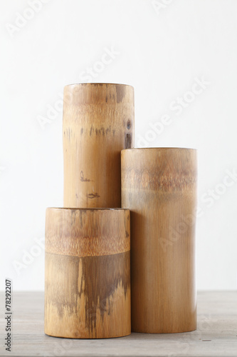 Triple dry bamboo segment oon wooden table
