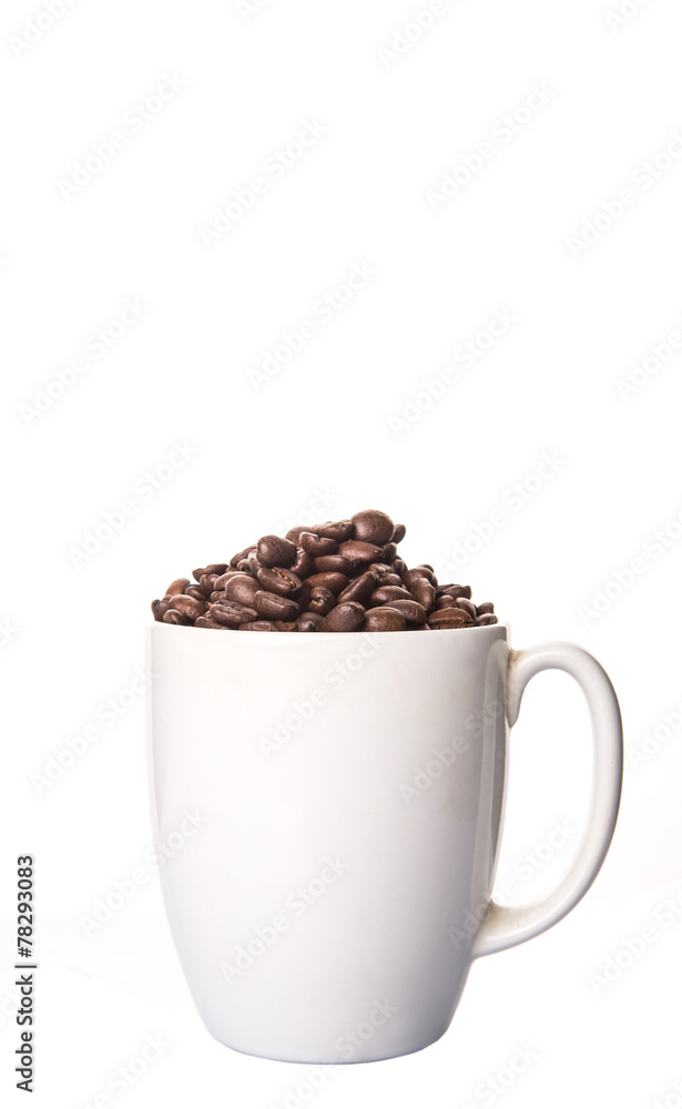 Roasted coffee bean in white mug Roasted coffee bean in white mug