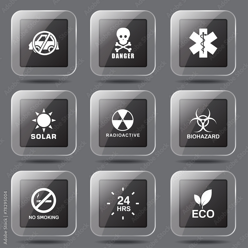 Warning Sign Square Vector Black Button Icon Design Set Warning Sign Square Vector Black Button Icon Design Set