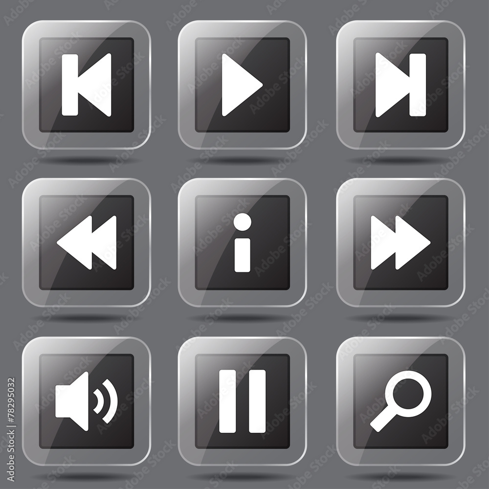 Multimedia Controller Square Vector Black Button Icon Design Set Multimedia Controller Square Vector Black Button Icon Design Set