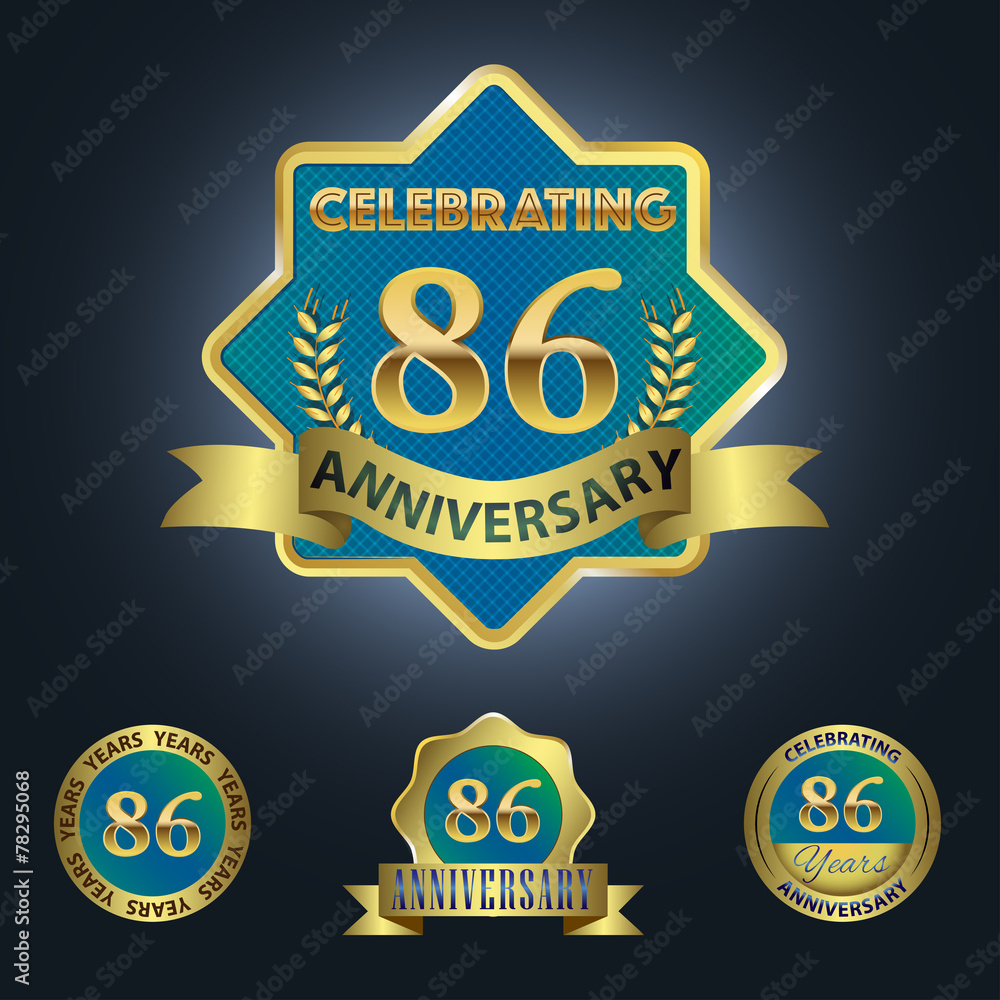 Celebrating 86 Years Anniversary - Blue seal with golden ribbon Celebrating 86 Years Anniversary - Blue seal with golden ribbon