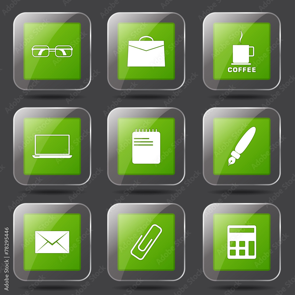 Office Work Square Vector Green Icon Design Set Office Work Square Vector Green Icon Design Set