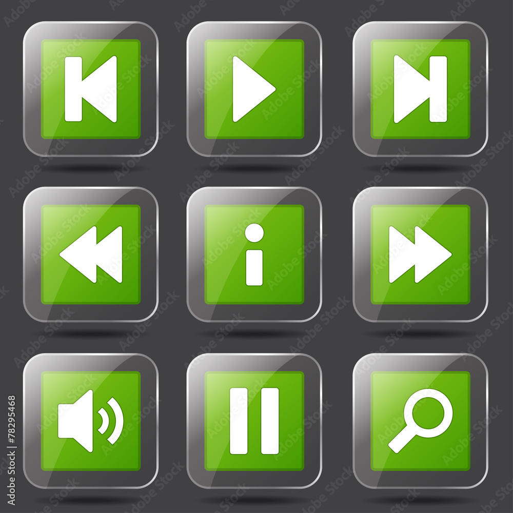 Multimedia Controller Square Vector Green Icon Design Set Multimedia Controller Square Vector Green Icon Design Set