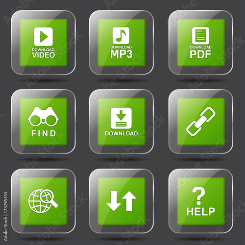 Multimedia Web Internet Square Vector Green Icon Design Set