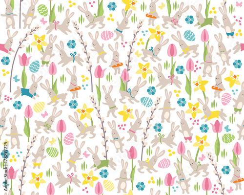 Fototapeta Naklejka Na Ścianę i Meble -  Seamless pattern with white easter rabbits