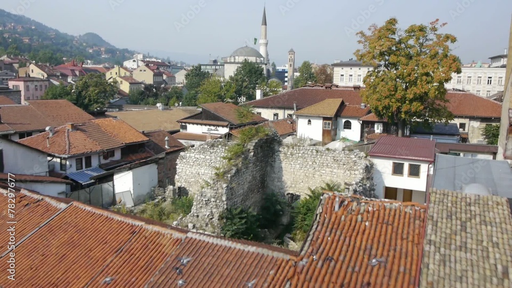 Aerial view on Sarajevo famous religion places.