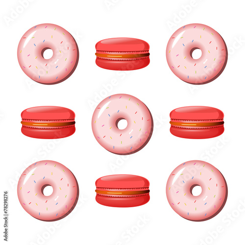 Donut and macaroon color vector illustration.