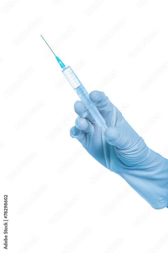 Hand holding syringe isolated on white Hand holding syringe isolated on white