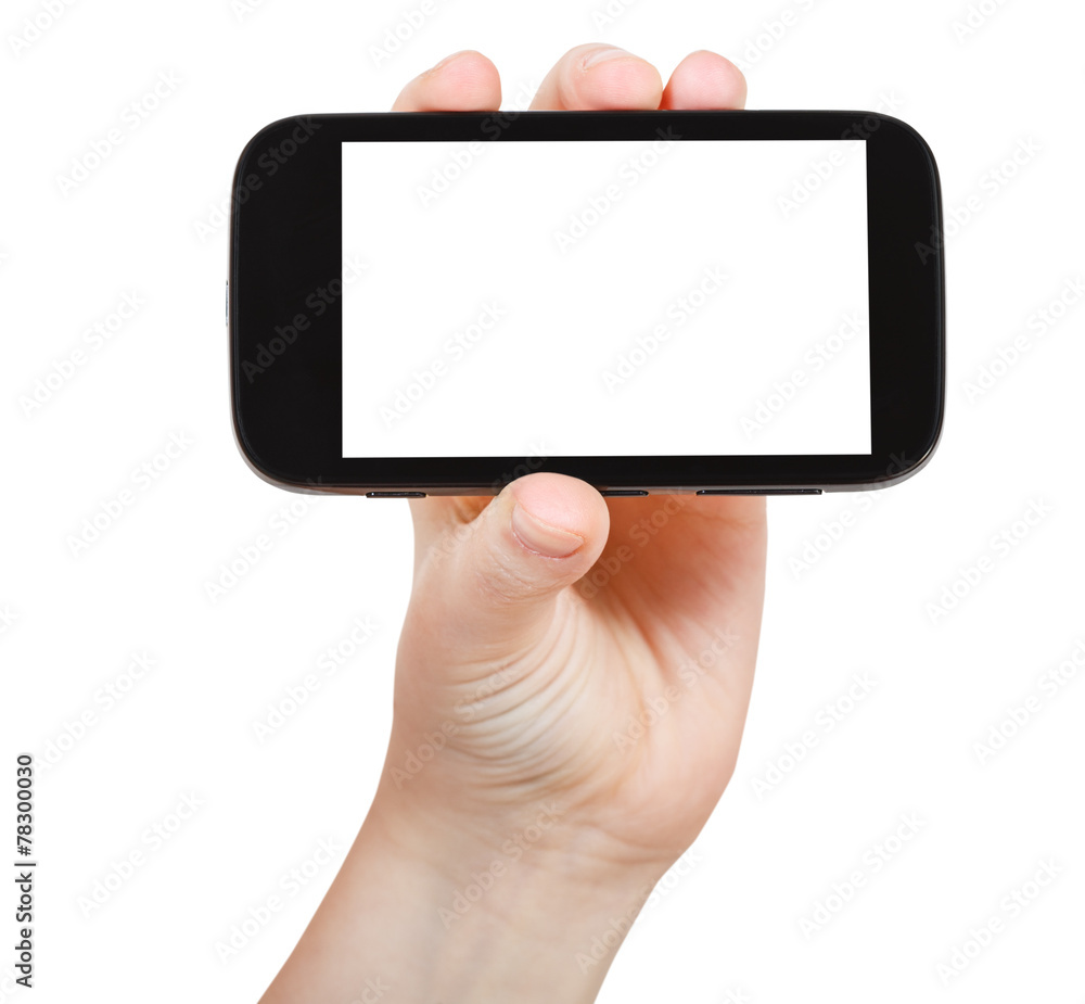 hand holds touchscreen phone isolated hand holds touchscreen phone isolated