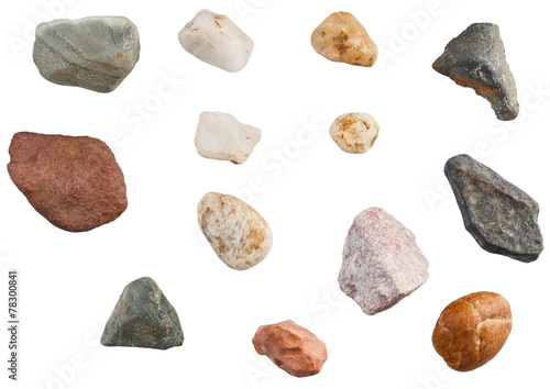 Set of stones isolated on white background. Natural minerals min