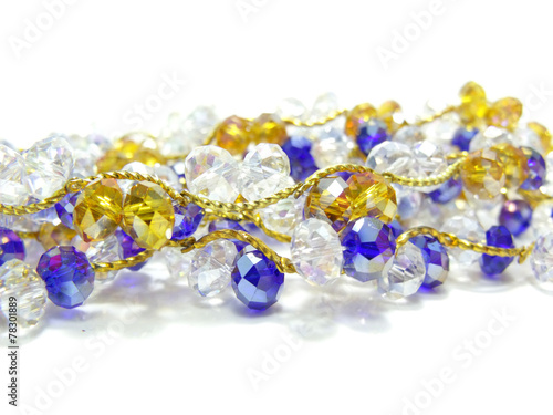close up of white and blue crystal bead