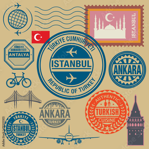 Travel stamps set, vector illustration