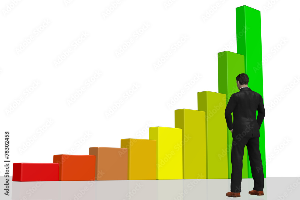 Man looks at column chart Man looks at column chart