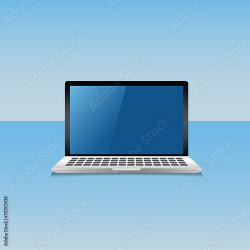 Laptop Isolated on Blue Background. © icmaker