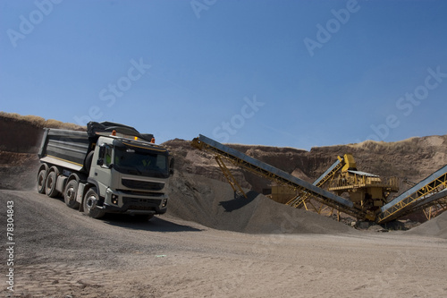 Photos Truck and bulldozer work in the quarry