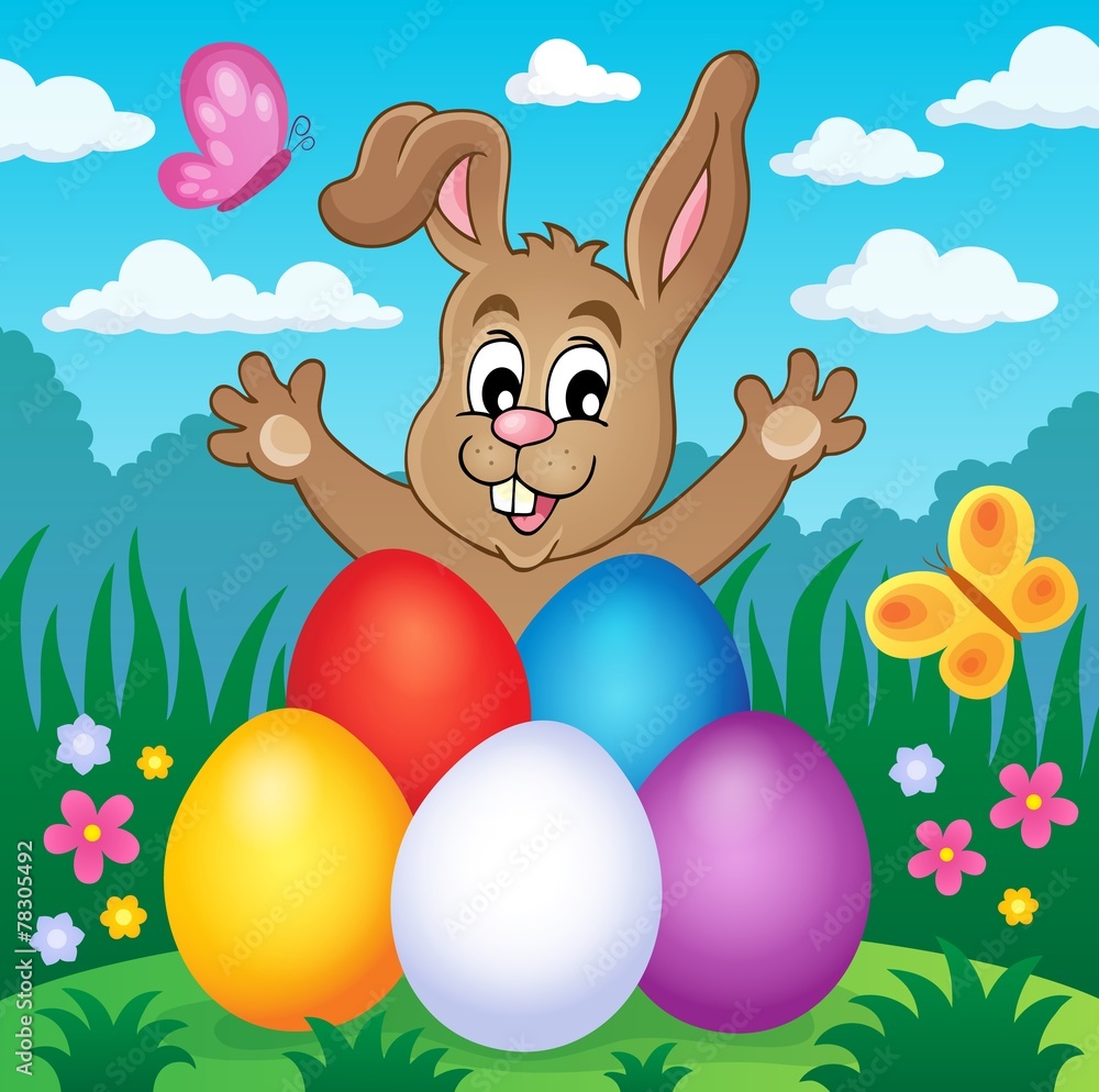 Young bunny with Easter eggs theme 2 Young bunny with Easter eggs theme 2