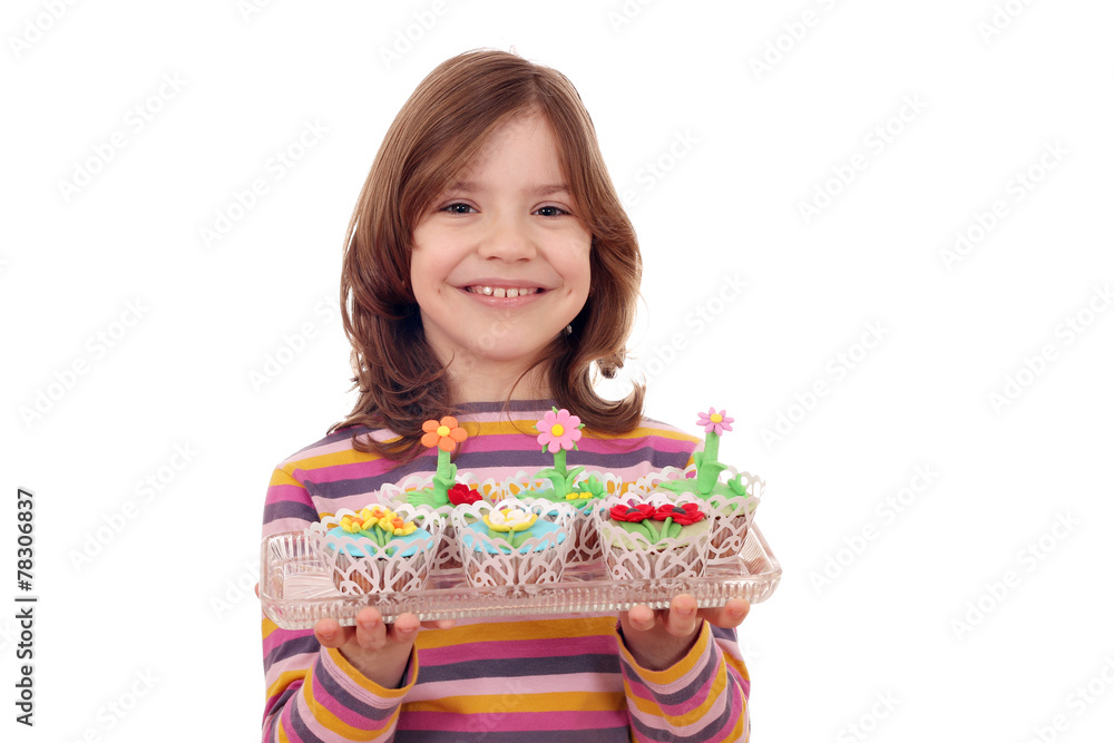 happy little girl with spring flowers muffin happy little girl with spring flowers muffin
