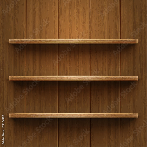 Blank wooden bookshelf. Vector illustration