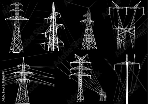 set of isolated white electric pylons with wares