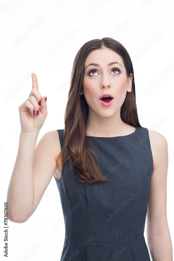 Attractive woman pointing up Attractive woman pointing up