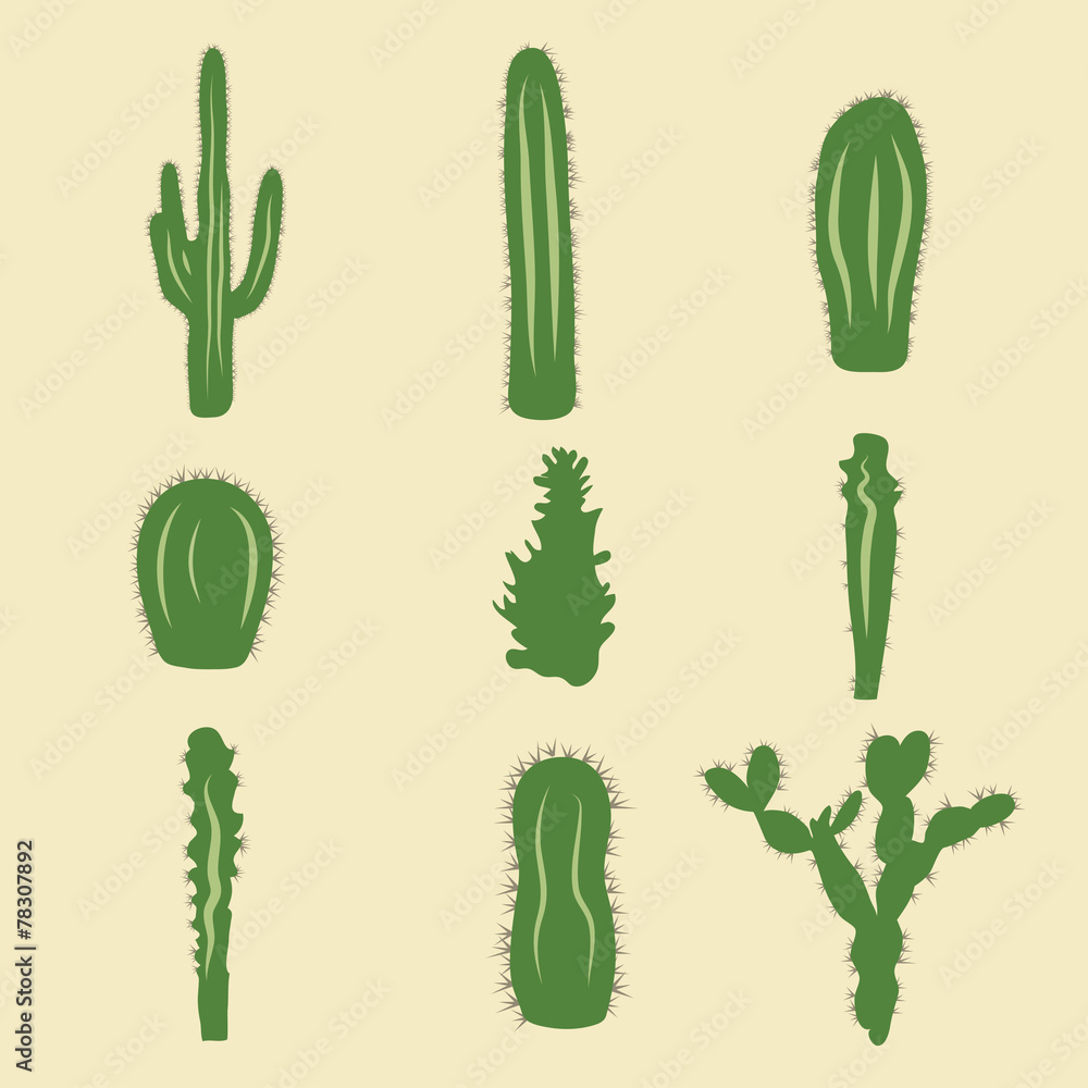 Stock vector set of cactus icons Stock vector set of cactus icons