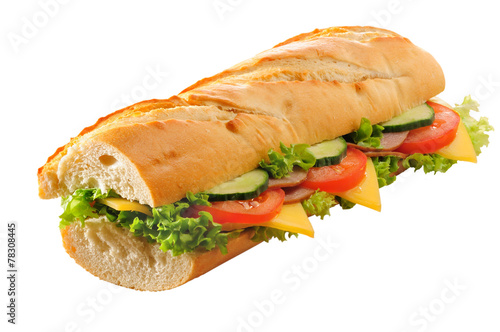 Ham and cheese submarine sandwich isolated