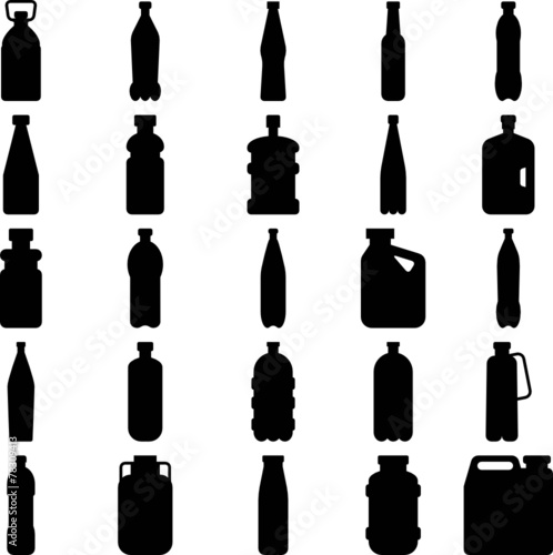Set of silhouettes of plastic bottles and other containers